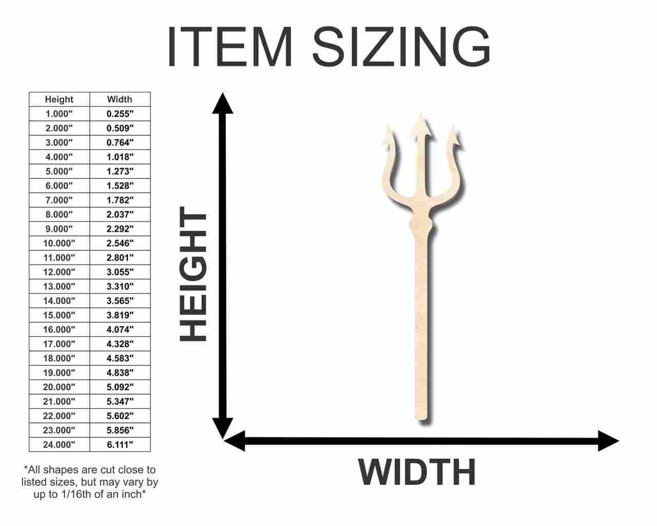 Unfinished Wood Trident Shape - Ocean - Neptune - Craft - up to 46" DIY