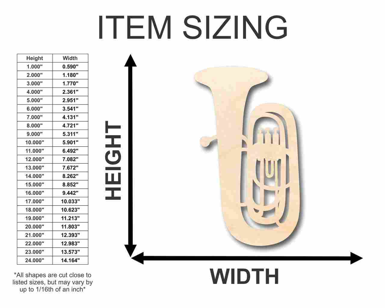 Unfinished Wood Tuba Shape - Music - Craft - up to 46" DIY