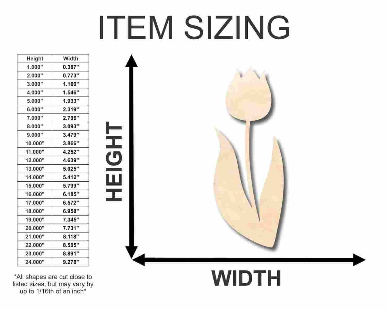 Unfinished Wood Tulip Shape - Spring - Flower - Craft - up to 46" DIY