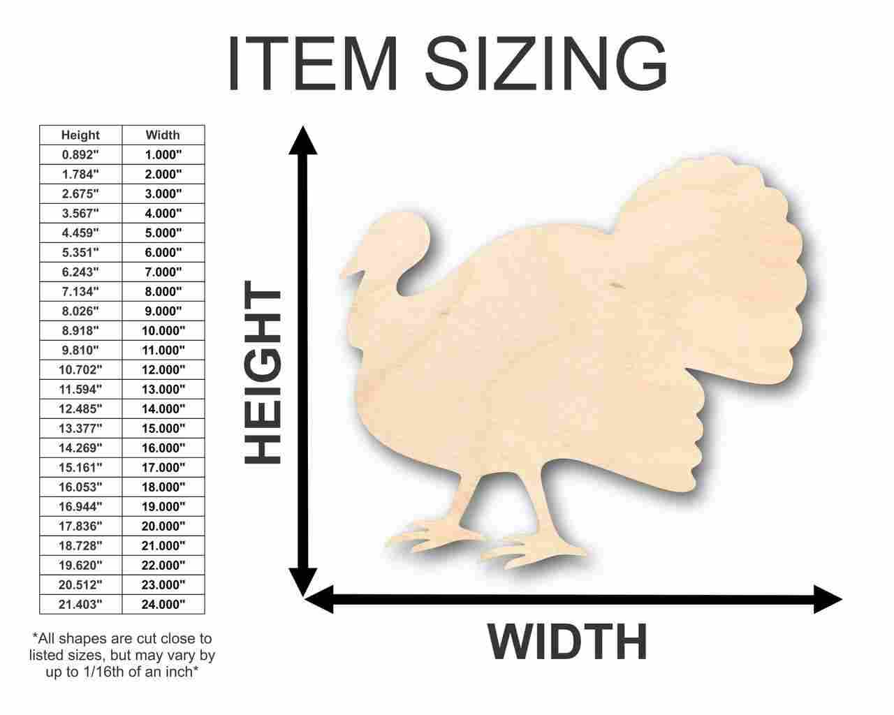 Unfinished Wood Turkey Shape - Thanksgiving - Bird - Animal - Craft - up to 46" DIY