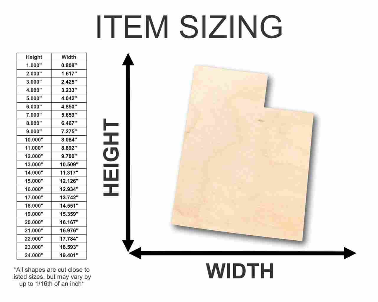 Unfinished Wood Utah Shape - State - Craft - up to 46" DIY