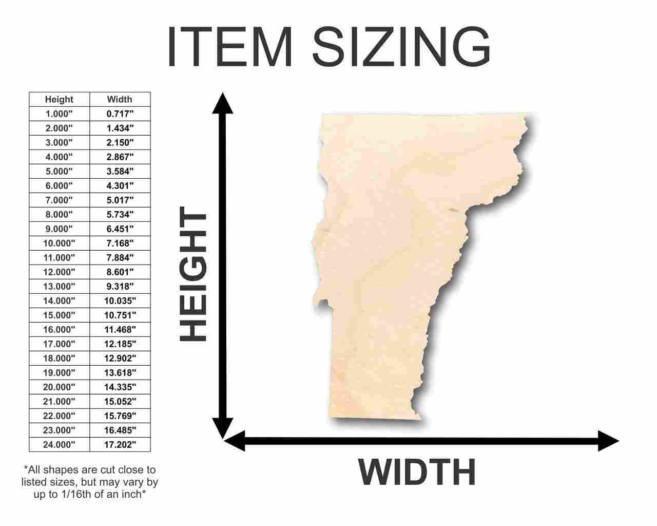 Unfinished Wood Vermont Shape - State - Craft - up to 46" DIY