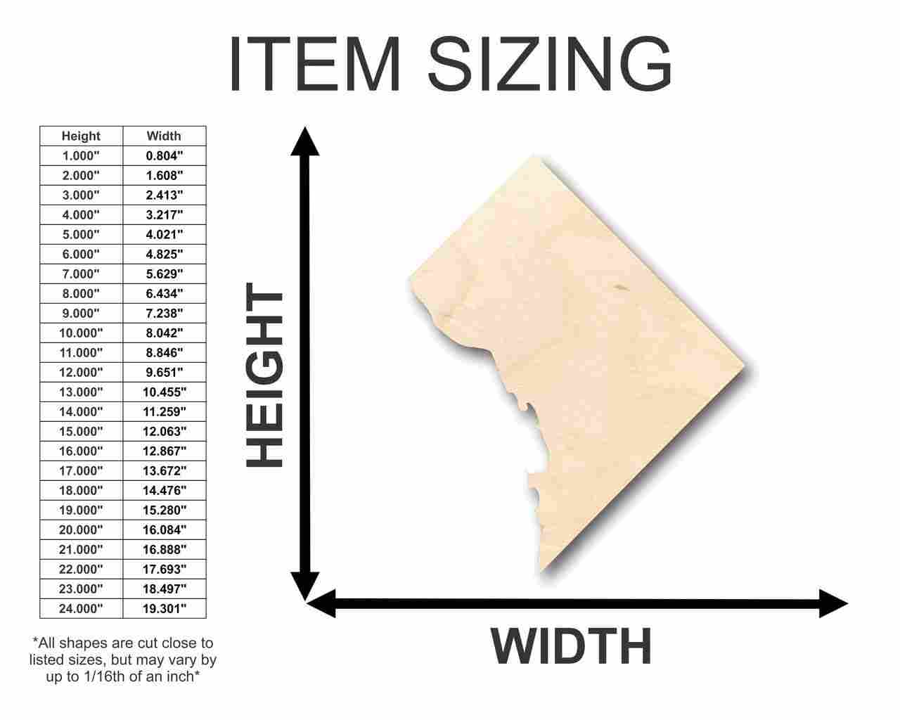 Unfinished Wood Washington DC Shape - USA Capital - Craft - up to 46" DIY