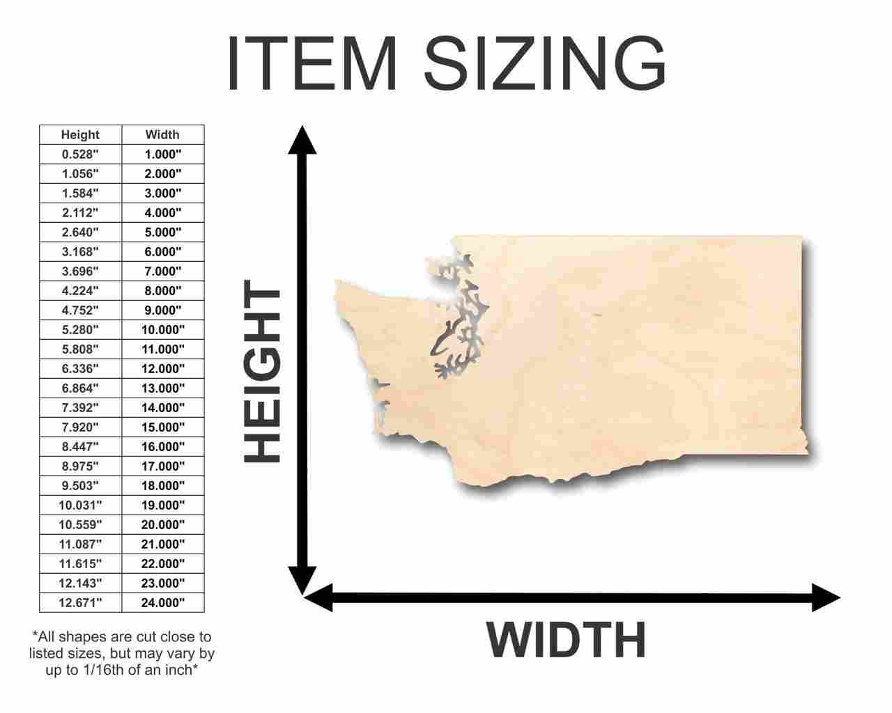 Unfinished Wood Washington Shape - State - Craft - up to 46" DIY