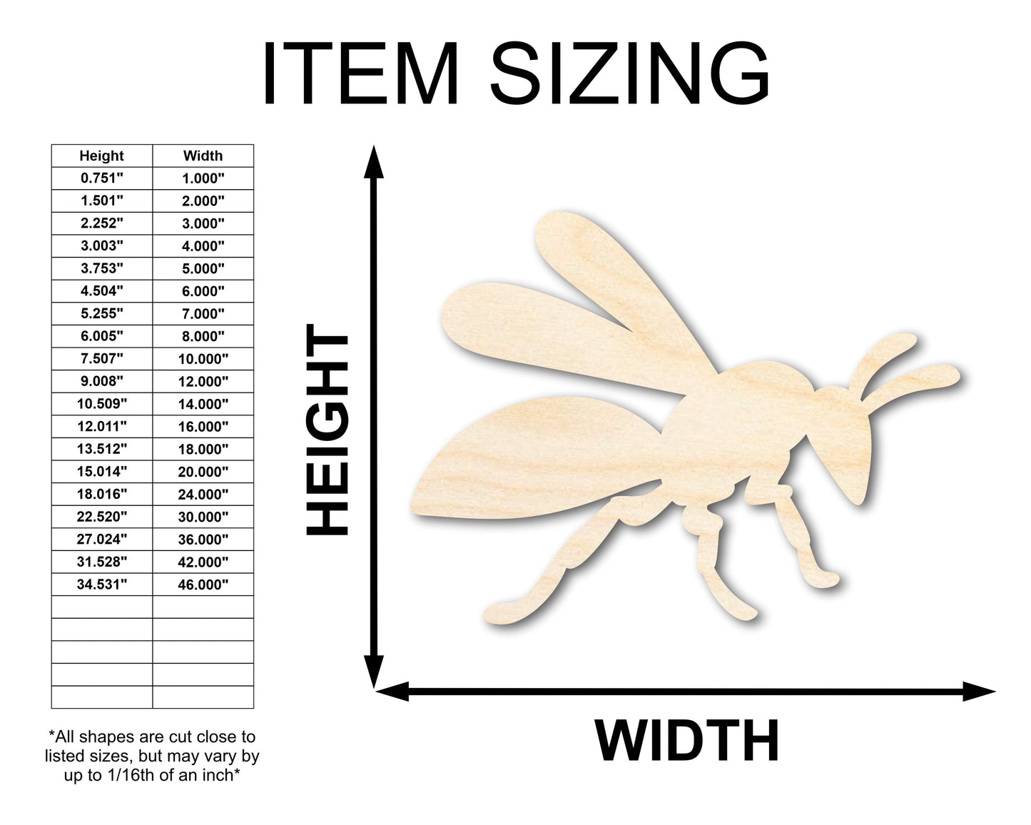 Unfinished Wood Wasp Silhouette Shape - Craft - up to 46" DIY