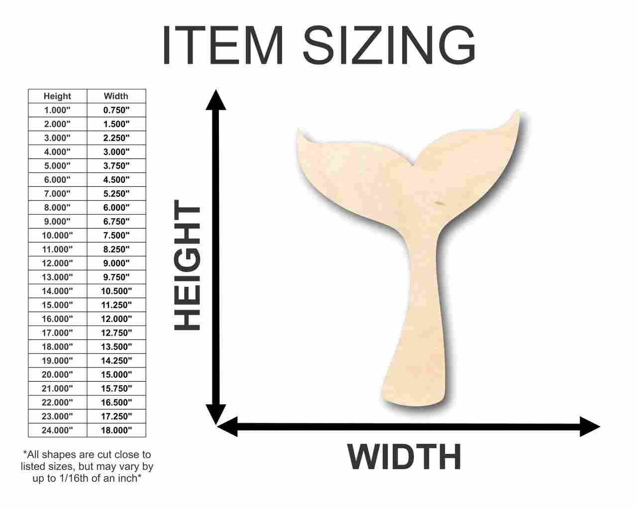 Unfinished Wood Whale Tail Shape - Ocean - Nursery - Craft - up to 46" DIY