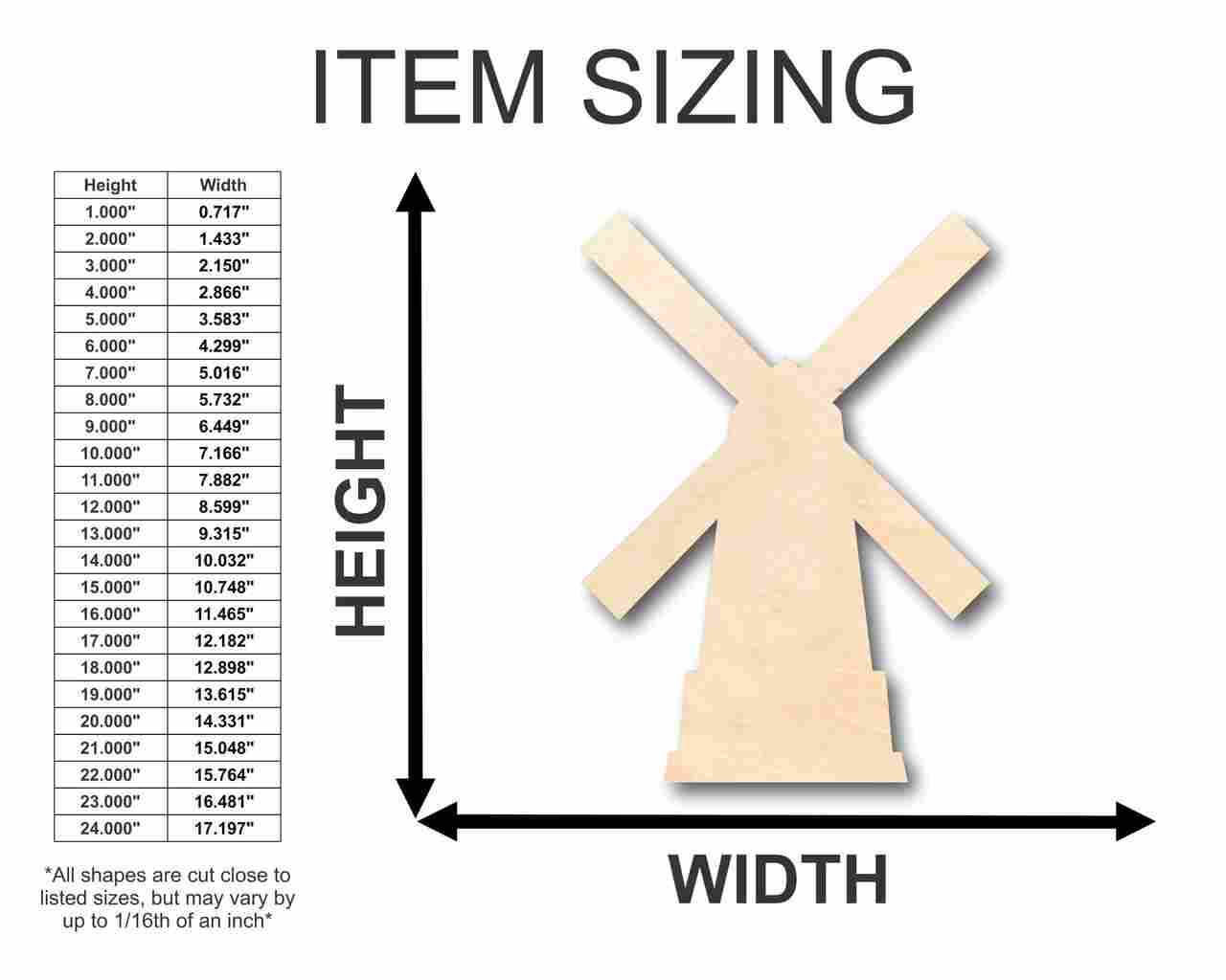 Unfinished Wood Windmill Shape - Dutch - Farm - Garden - Craft - up to 46" DIY