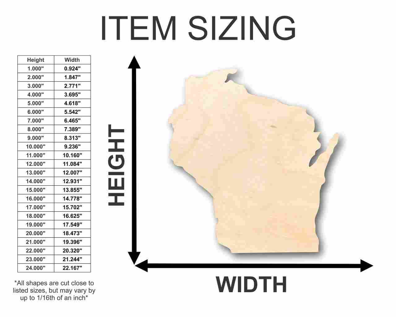 Unfinished Wood Wisconsin Shape - State - Craft - up to 46" DIY