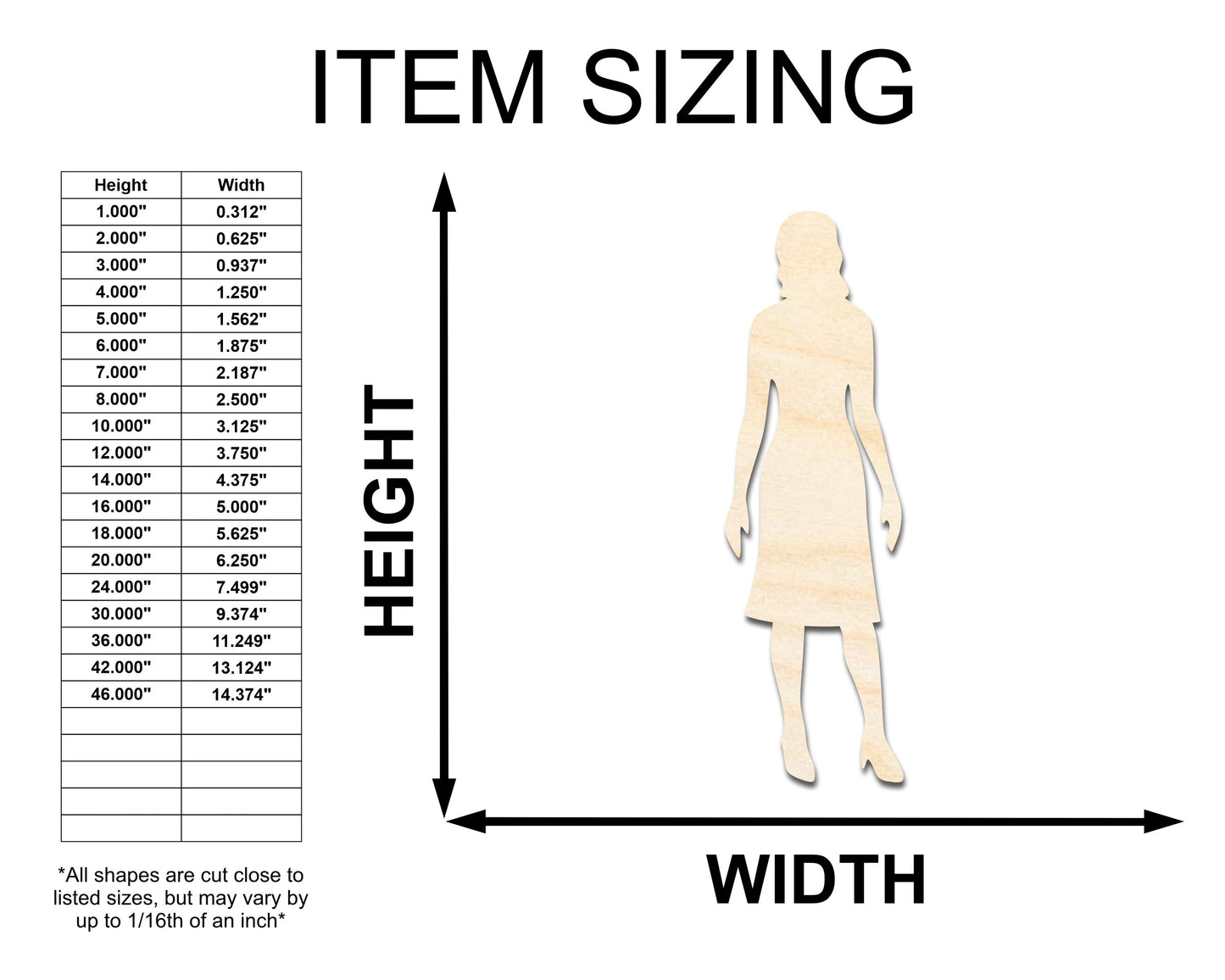 Unfinished Wood Woman Shape - Craft - up to 46" DIY