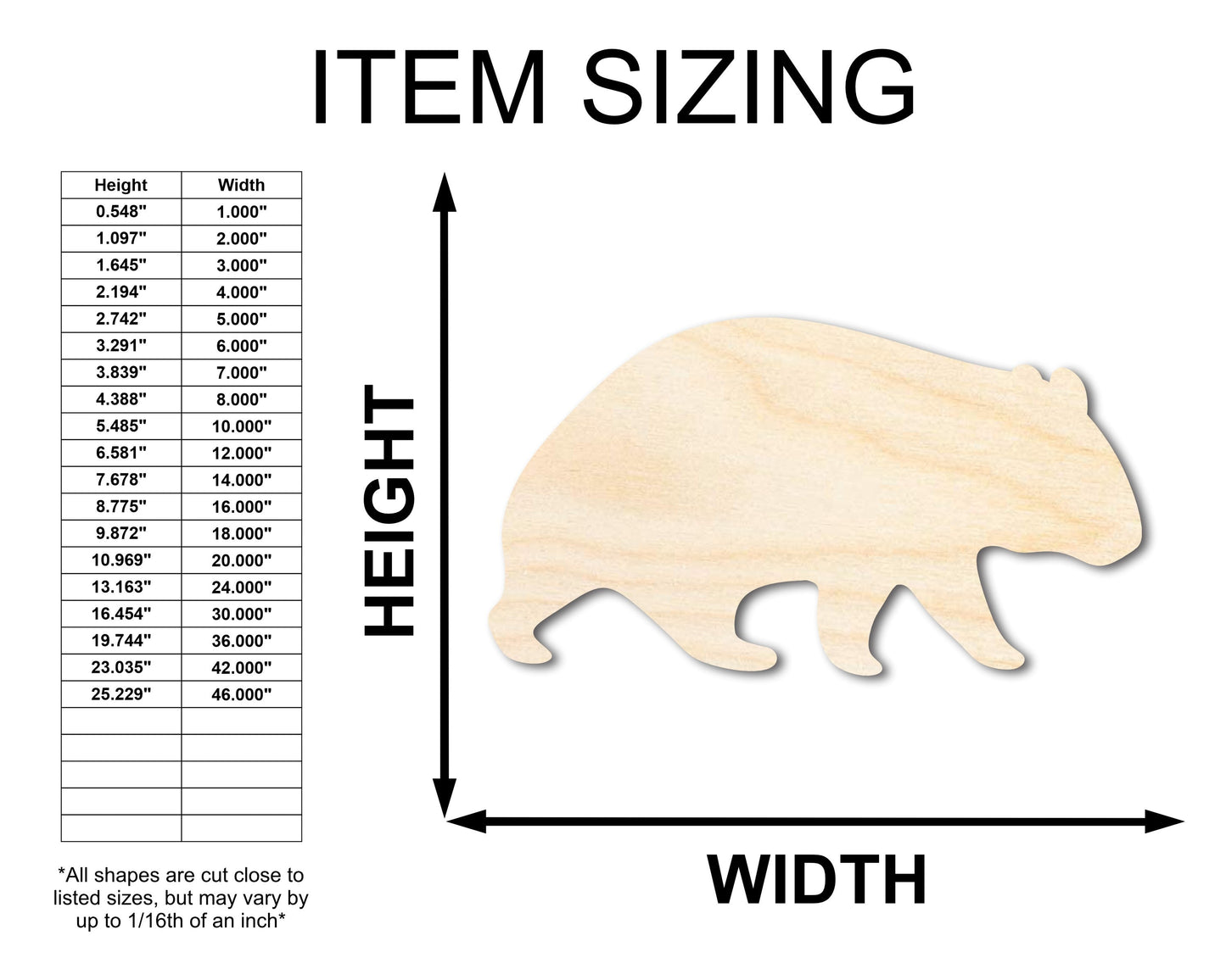 Unfinished Wood Wombat Shape - Craft - up to 46" DIY
