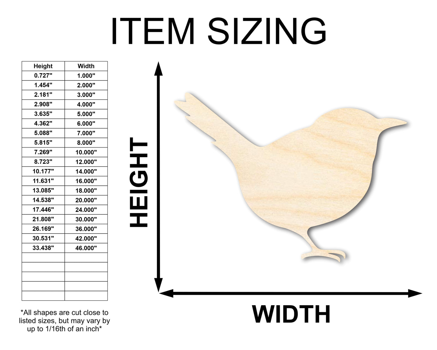 Unfinished Wood Wren Shape - Craft - up to 46" DIY