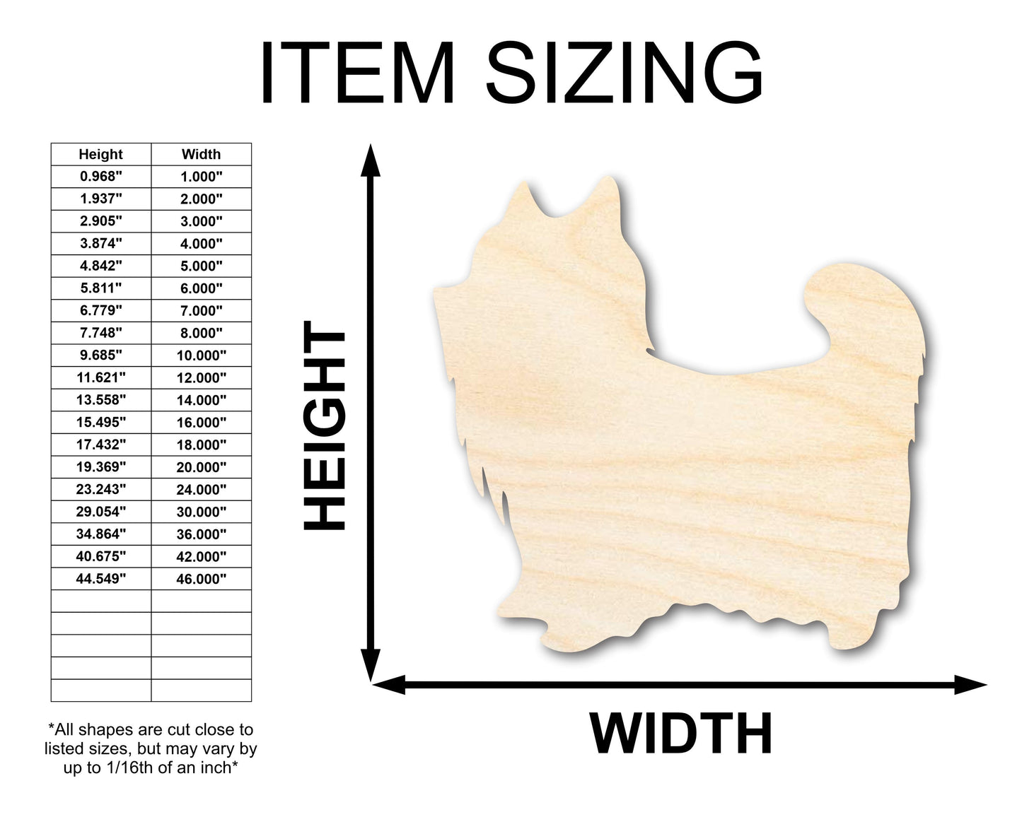 Unfinished Wood Yorkshire Terrier Shape - up to 46"