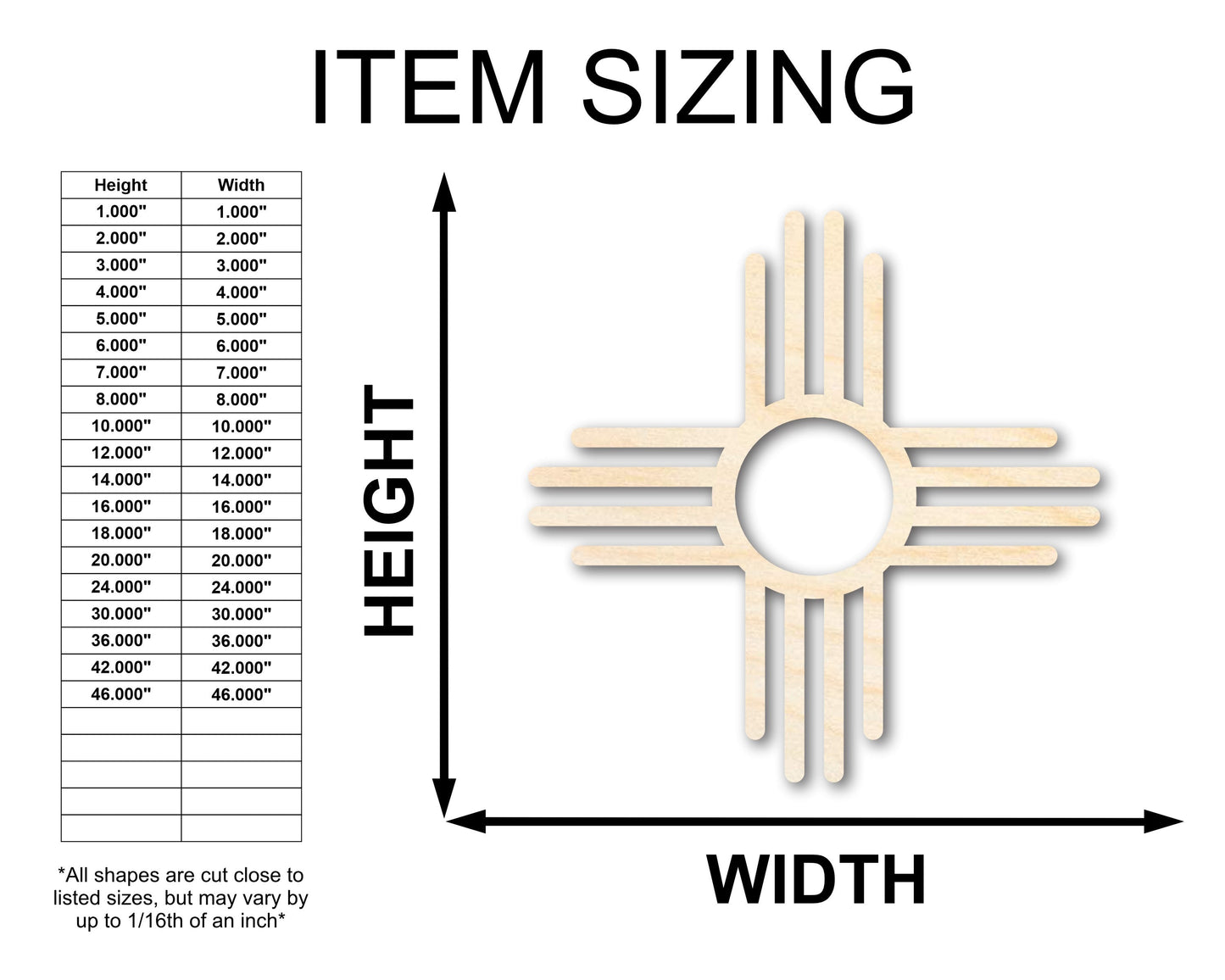 Unfinished Wood Zia Shape - Craft - up to 46" DIY