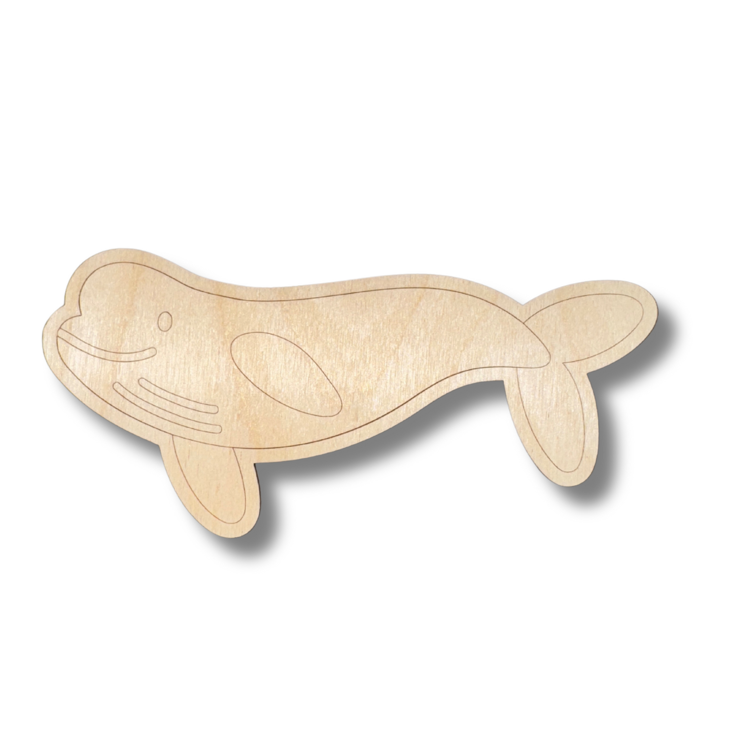 Unfinished Wood Etched Beluga Whale Shape | Paint By Line Crafts | up to 30" DIY