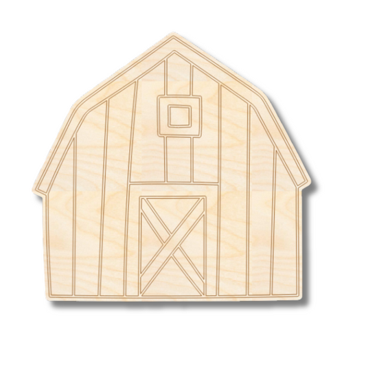 Unfinished Wood Etched Barn Shape | Paint By Line Crafts | up to 30" DIY