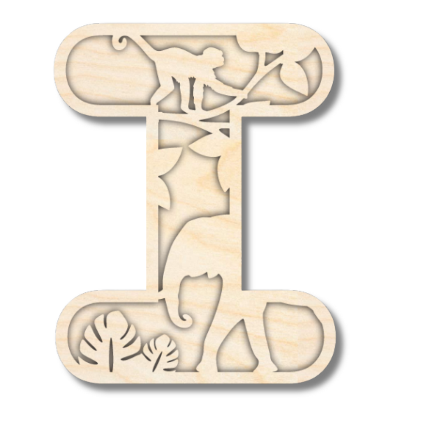 Unfinished Wood Layered Themed Letters | Jungle Animals | A-Z | 2 Piece | up to 24"