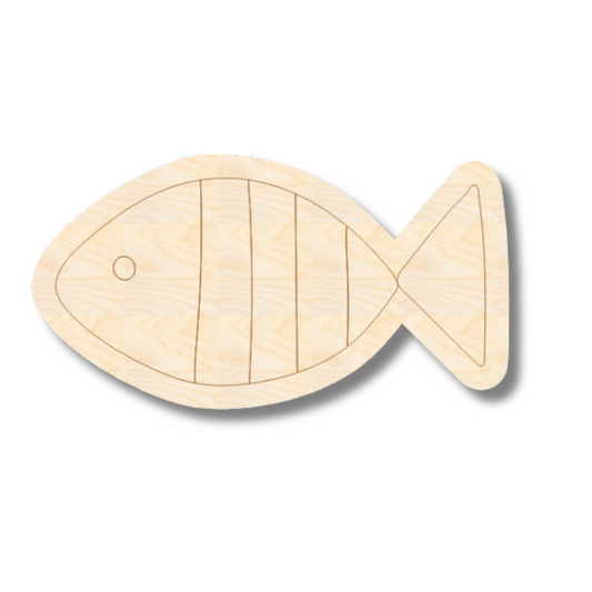 Unfinished Wood Etched Striped Fish Shape | Paint By Line Crafts | up to 30" DIY
