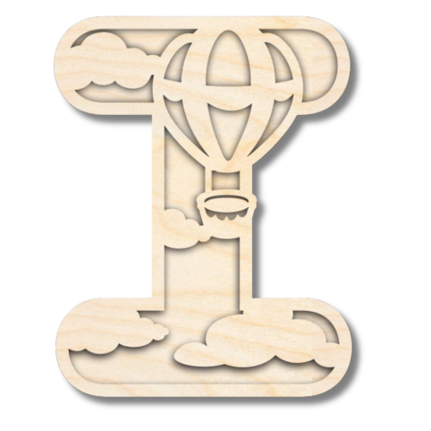 Unfinished Wood Layered Themed Letters | Clouds & Hot Air Balloons | A-Z | 2 Piece | up to 24"