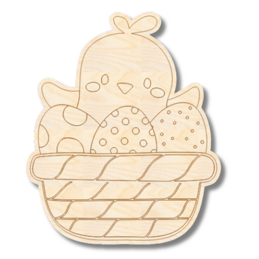 Unfinished Wood Etched Chick Easter Basket Shape | Paint By Line Crafts | up to 30" DIY