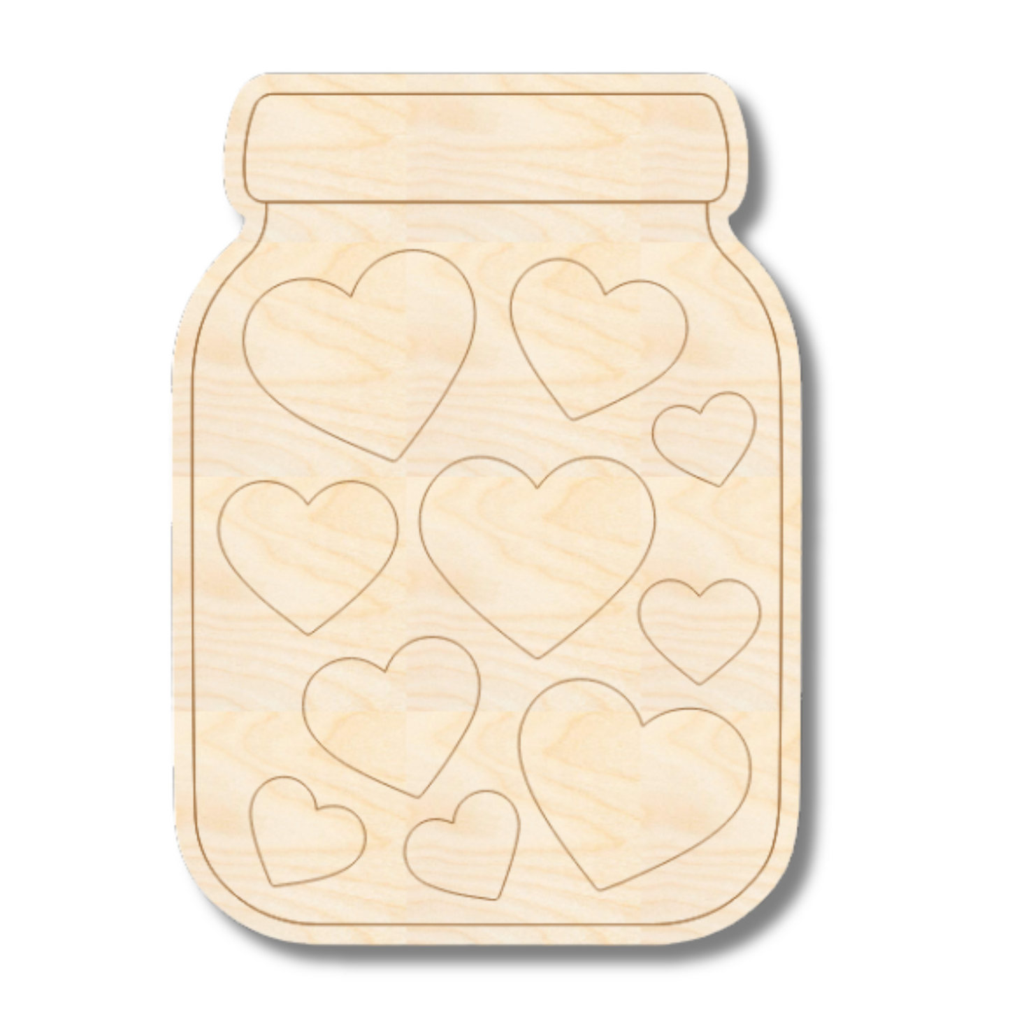 Unfinished Wood Etched Jar of Hearts Shape | Paint By Line Crafts | up to 30" DIY