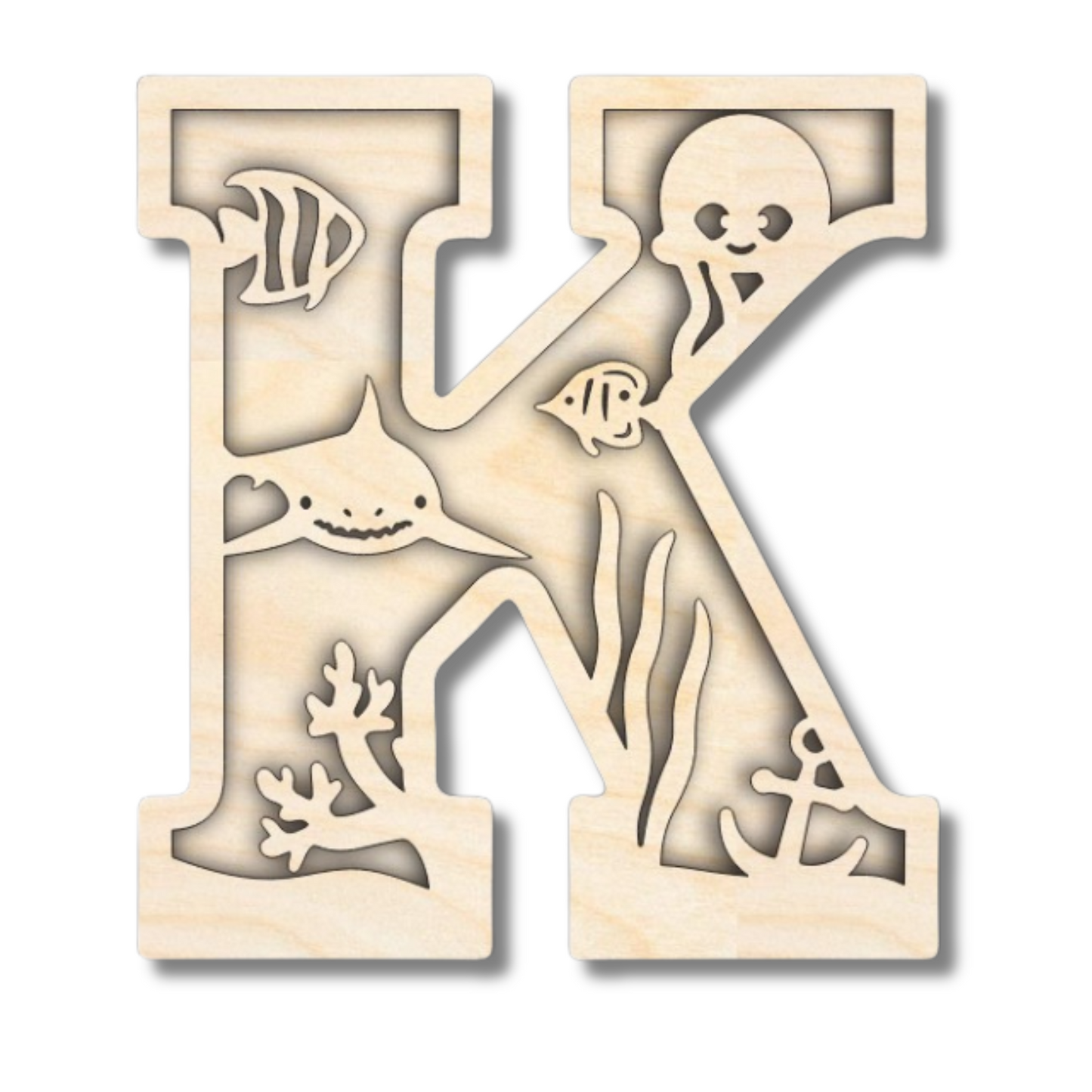 Unfinished Wood Layered Themed Letters | Ocean | A-Z | 2 Piece | up to 24"