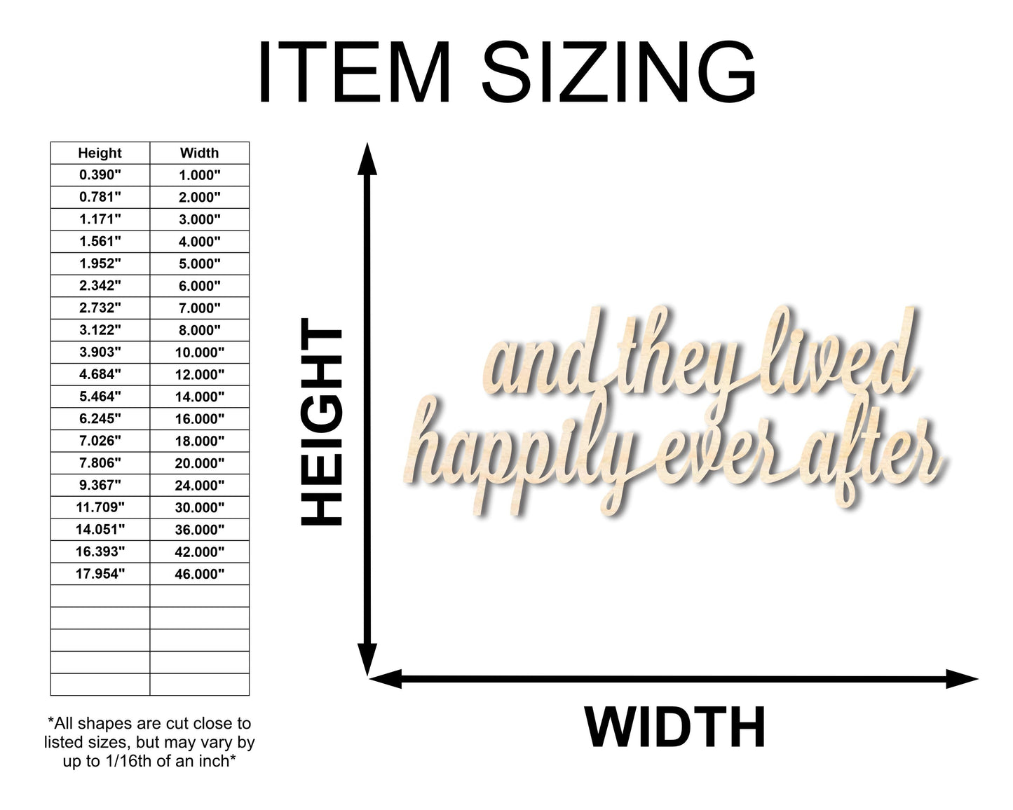 Unfinished Wood Happily Ever After Shape - Word Craft - up to 46"