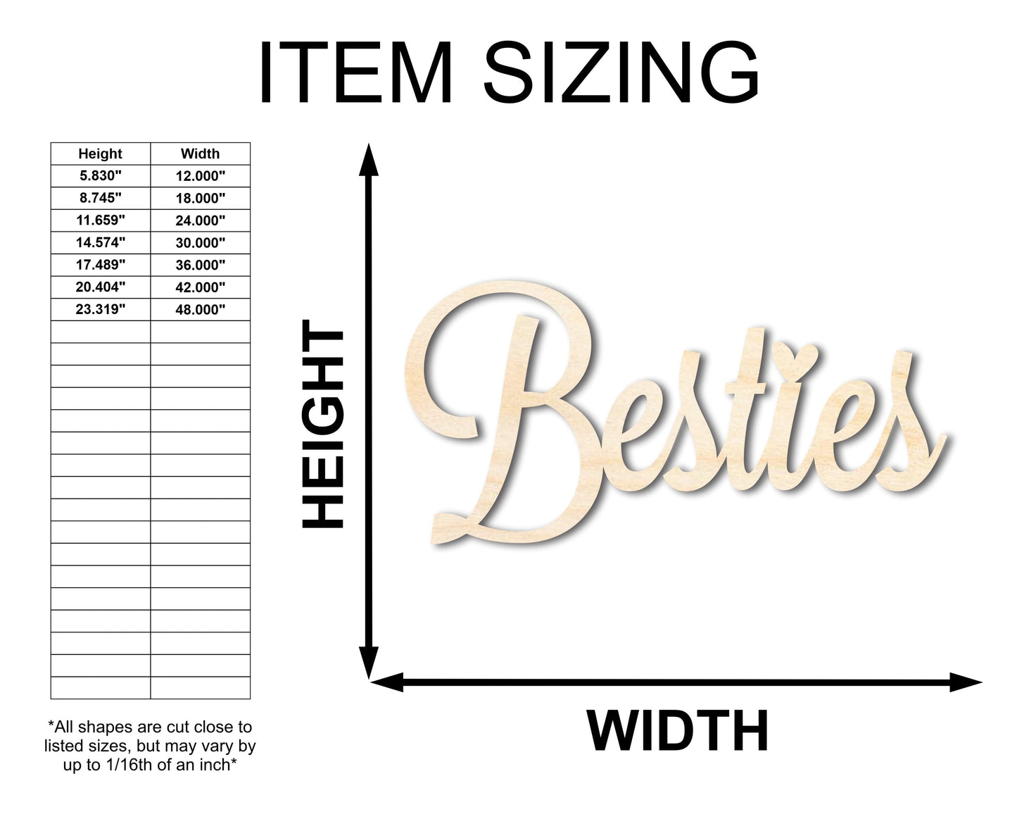 Unfinished Wood Besties Shape - Word Craft - up to 46"