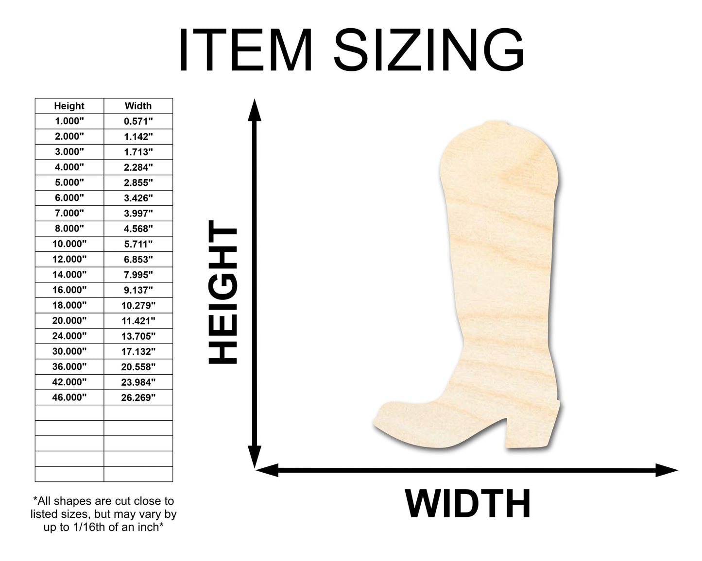 Unfinished Wood Cowgirl Boot Shape - Craft - up to 46" DIY