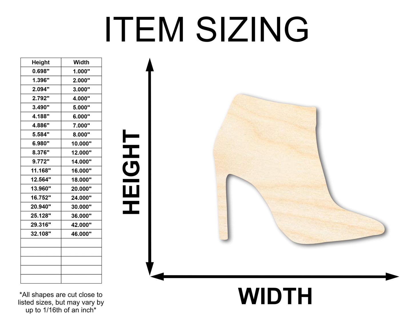 Unfinished Wood Stiletto Bootie Shape - Craft - up to 46" DIY