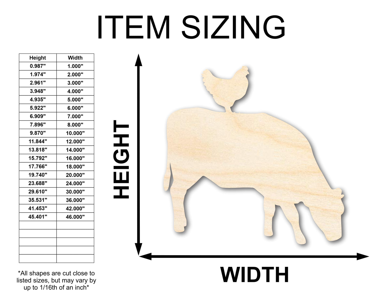 Unfinished Wood Cow Chicken Shape - Craft - up to 46" DIY