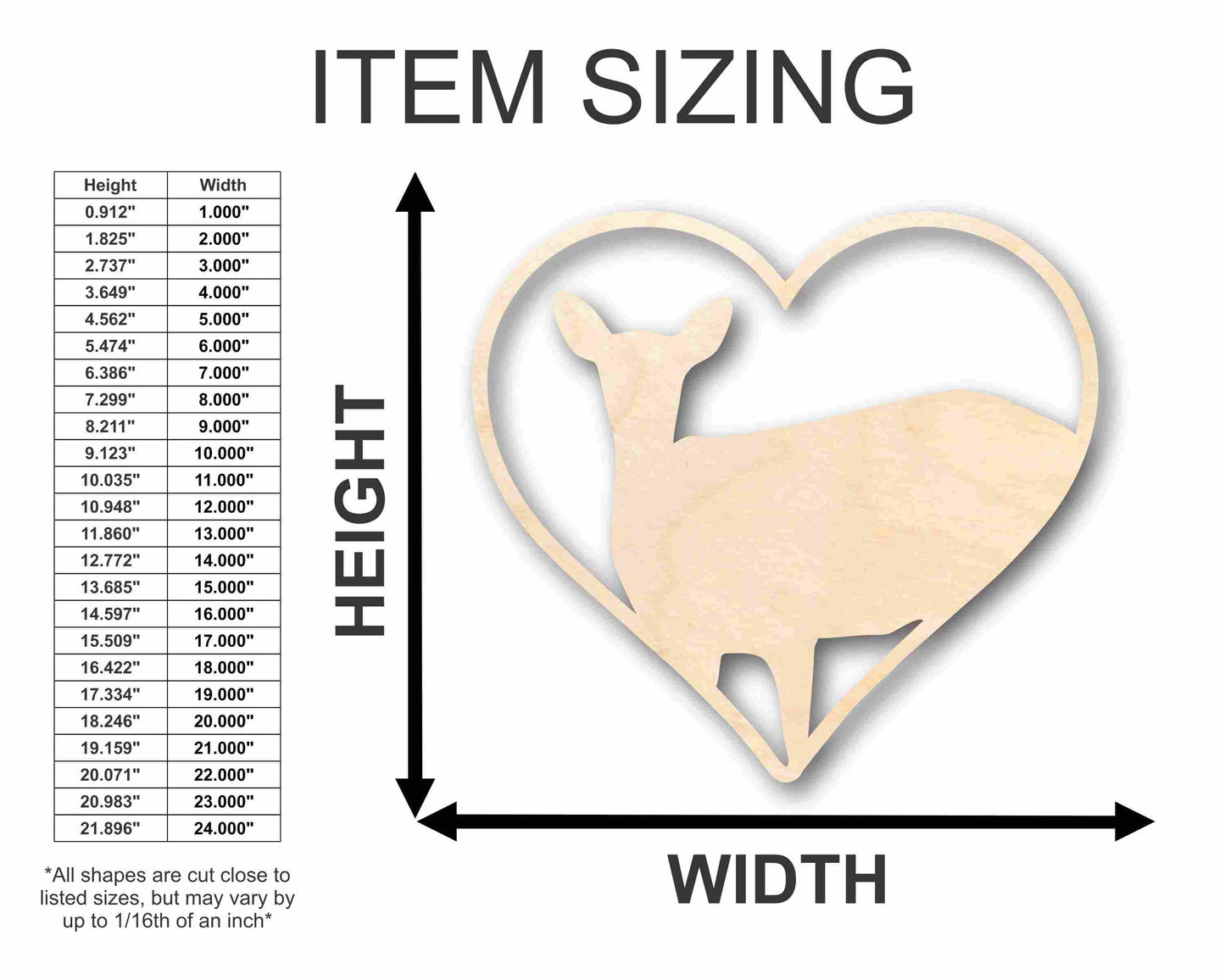 Unfinished Wood Doe Heart Silhouette - Craft- up to 46" DIY