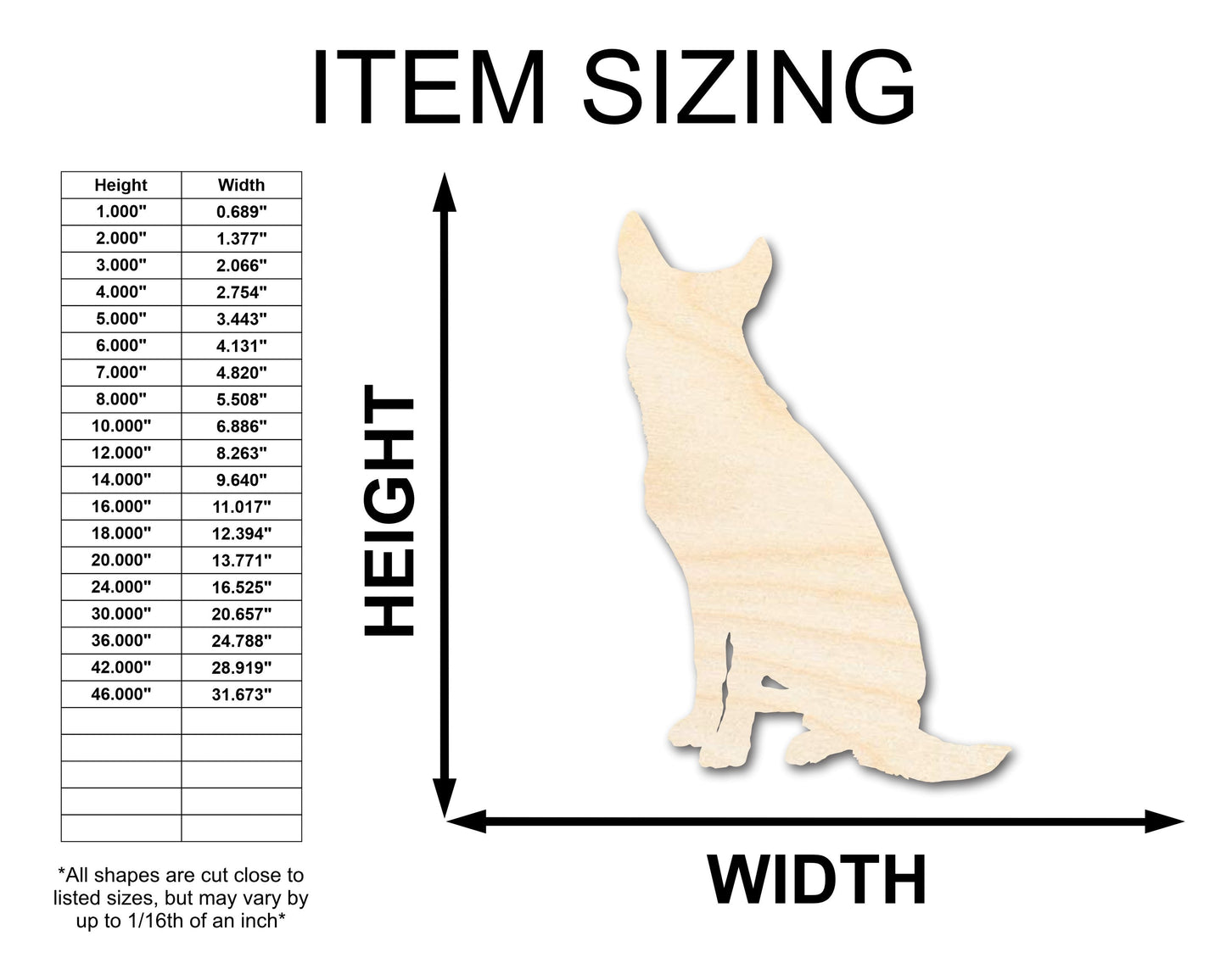 Unfinished Wood Sitting Dog Shape - up to 46"