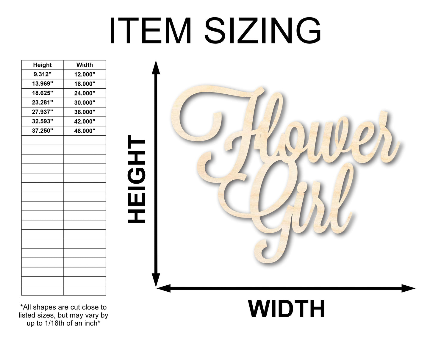 Unfinished Wood Flower Girl Shape - Word Craft - up to 46"