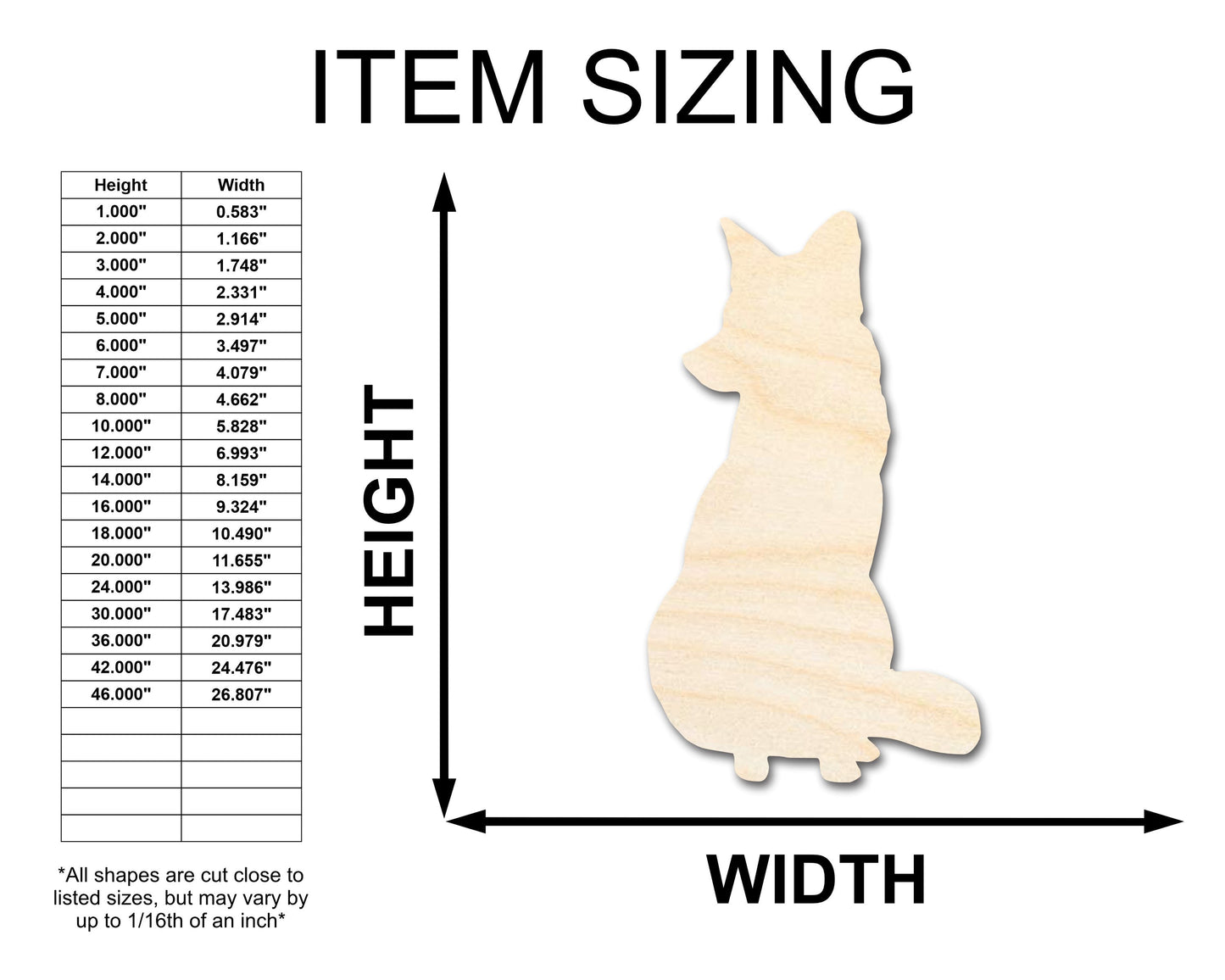 Unfinished Wood Sitting Fox Shape - Craft - up to 46" DIY