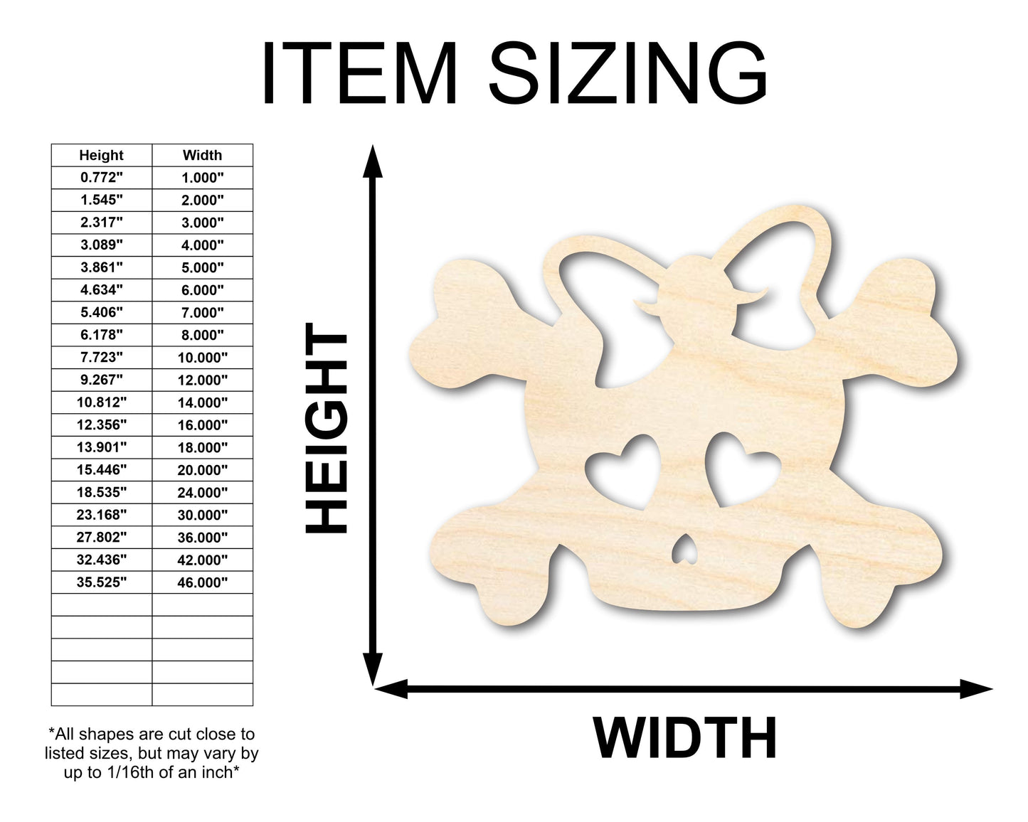 Unfinished Wood Girl Skull Shape | Craft Cutout | up to 46" DIY