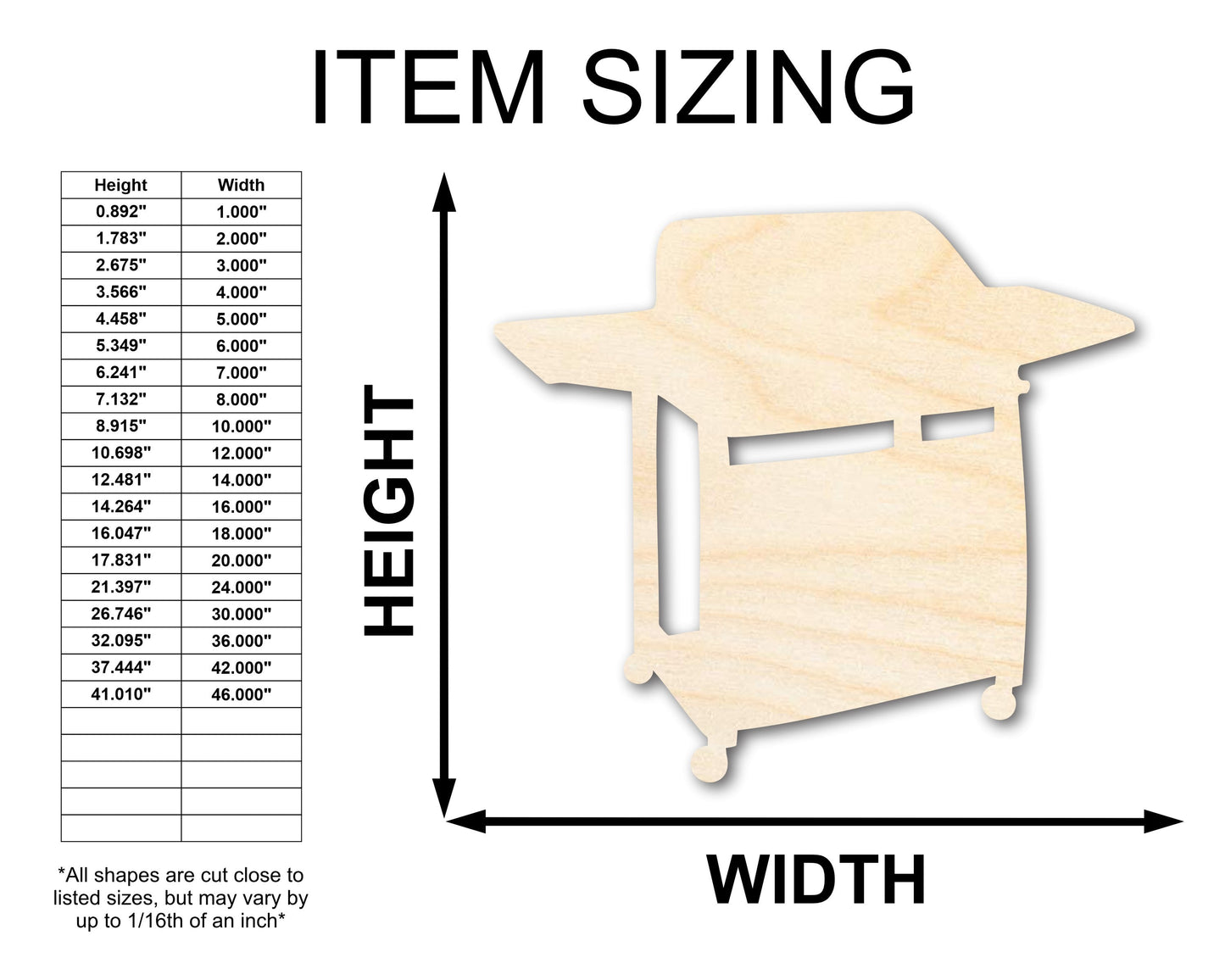 Unfinished Wood BBQ Grill Shape - Craft - up to 46" DIY