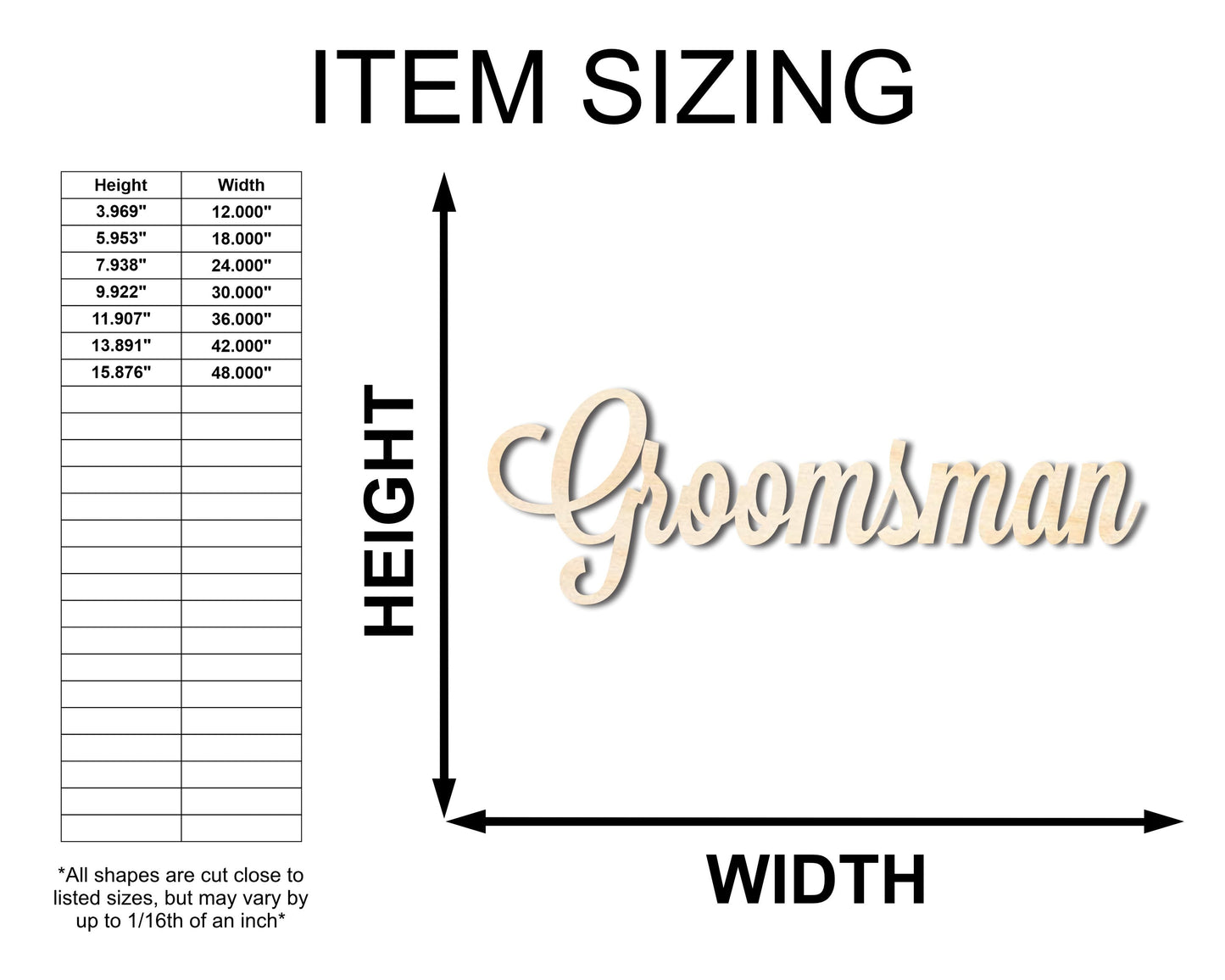 Unfinished Wood Groomsman Shape - Word Craft - up to 46"