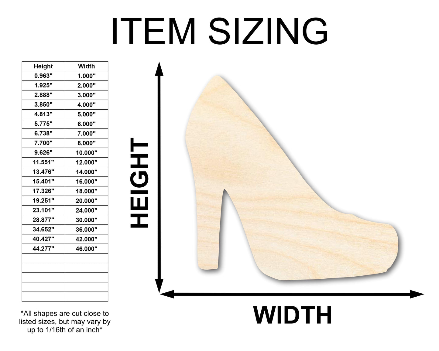 Unfinished Wood High Heel Shoe Shape - Craft - up to 46" DIY