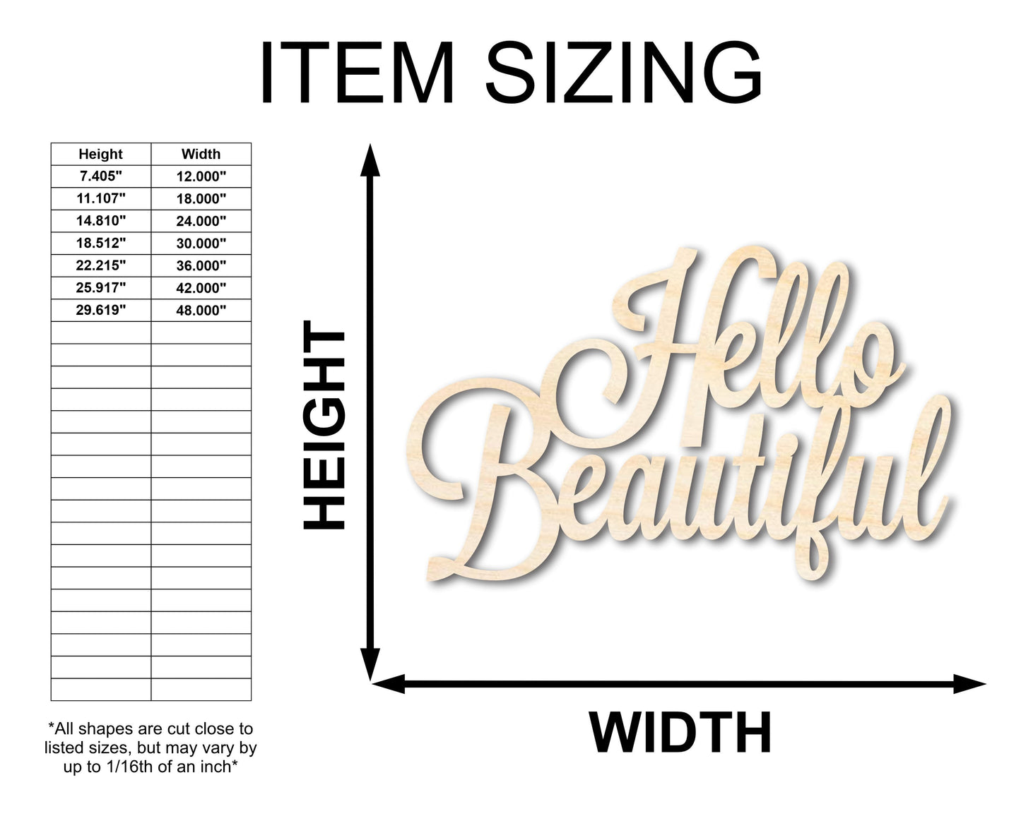 Unfinished Wood Hello Beautiful Shape - Word Craft - up to 46"