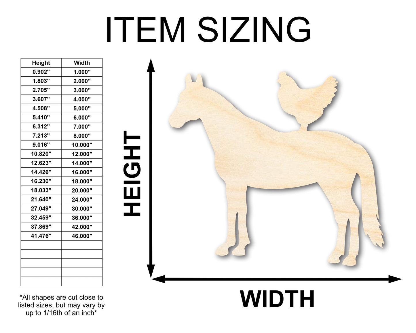 Unfinished Wood Horse and Chicken Shape - Farm Craft - up to 46" DIY