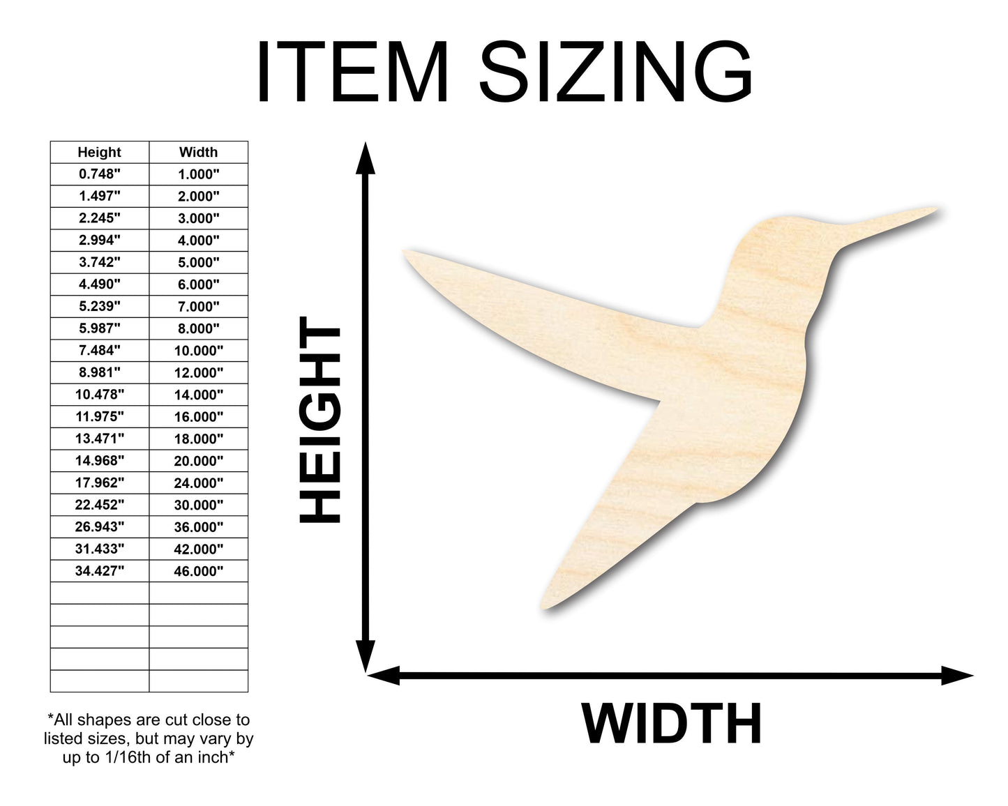 Unfinished Wood Hummingbird Shape - Garden Wildlife Craft - up to 46" DIY