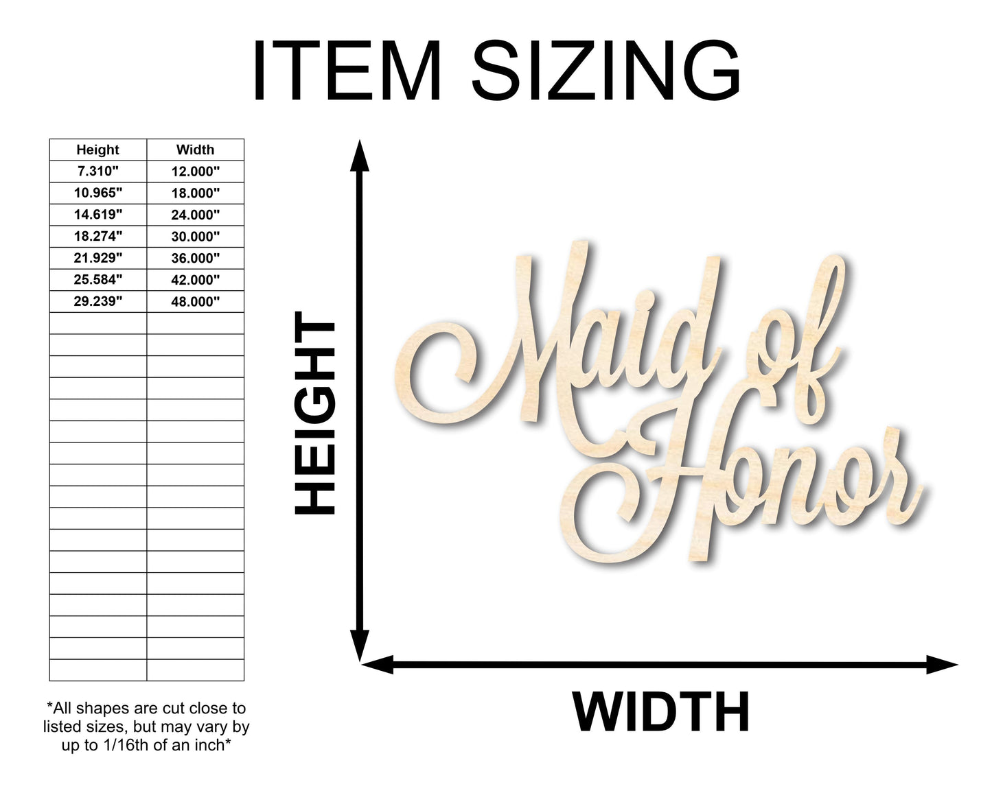 Unfinished Wood Maid of Honor Shape - Word Craft - up to 46"