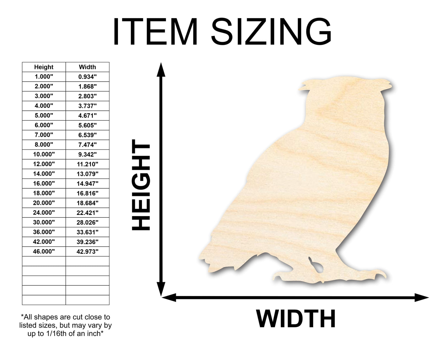 Unfinished Wood Horned Owl Shape - Craft - up to 46" DIY