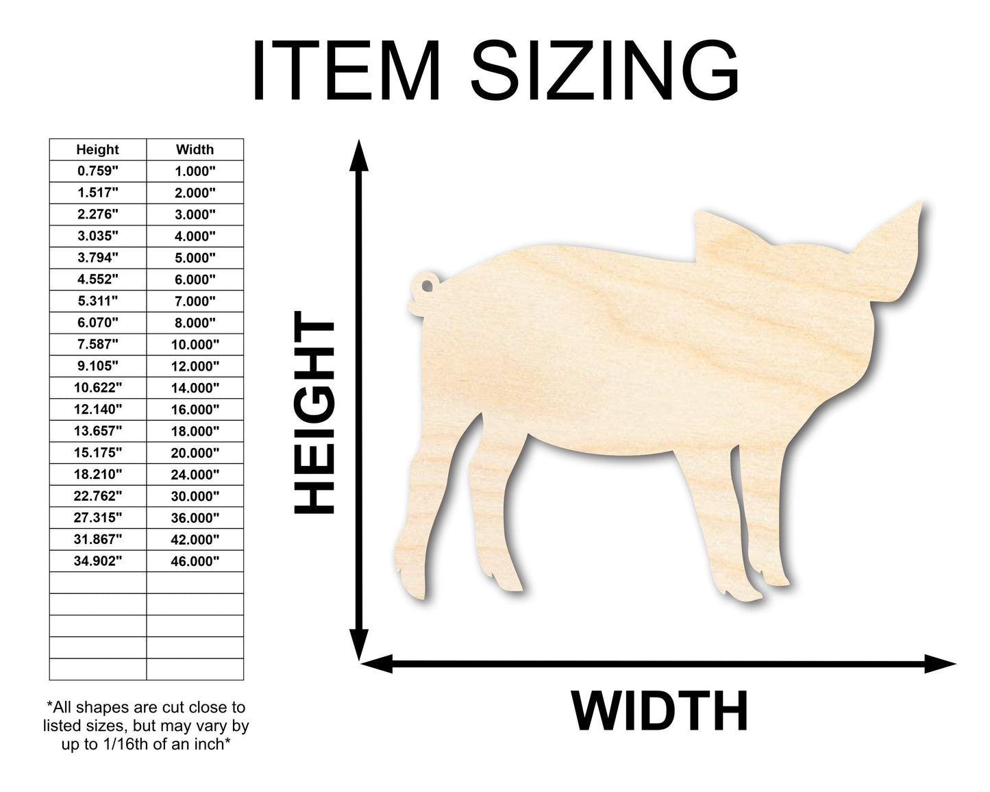 Unfinished Wood Pig Shape - Animal Craft - up to 46" DIY