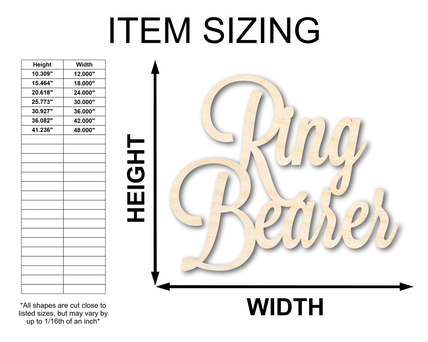 Unfinished Wood Ring Bearer Shape - Word Craft - up to 46"