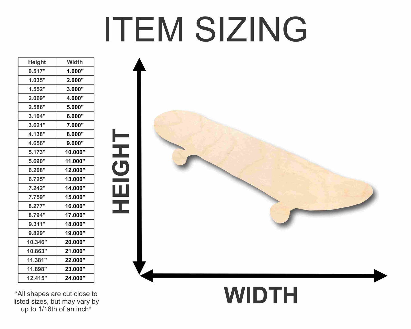 Unfinished Wood Skateboard Silhouette - Craft- up to 46" DIY