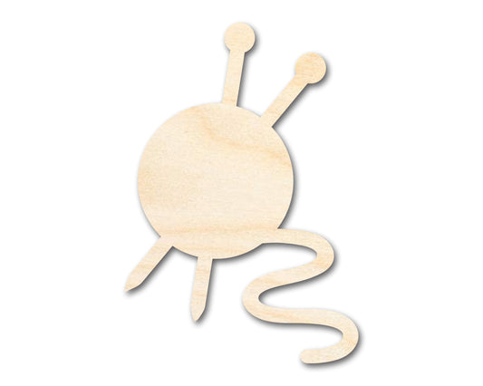 Unfinished Wood Yarn Shape | Knitting Ball and Needles Silhouette | Craft Cutout | up to 46" DIY