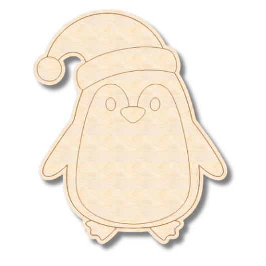 Unfinished Wood Etched Winter Penguin Shape | Paint By Line Crafts | up to 30" DIY
