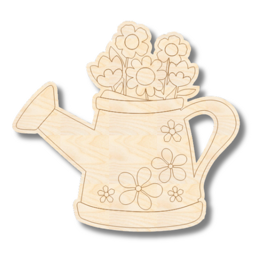 Unfinished Wood Etched Flower Watering Can Shape | Paint By Line Crafts | up to 30" DIY