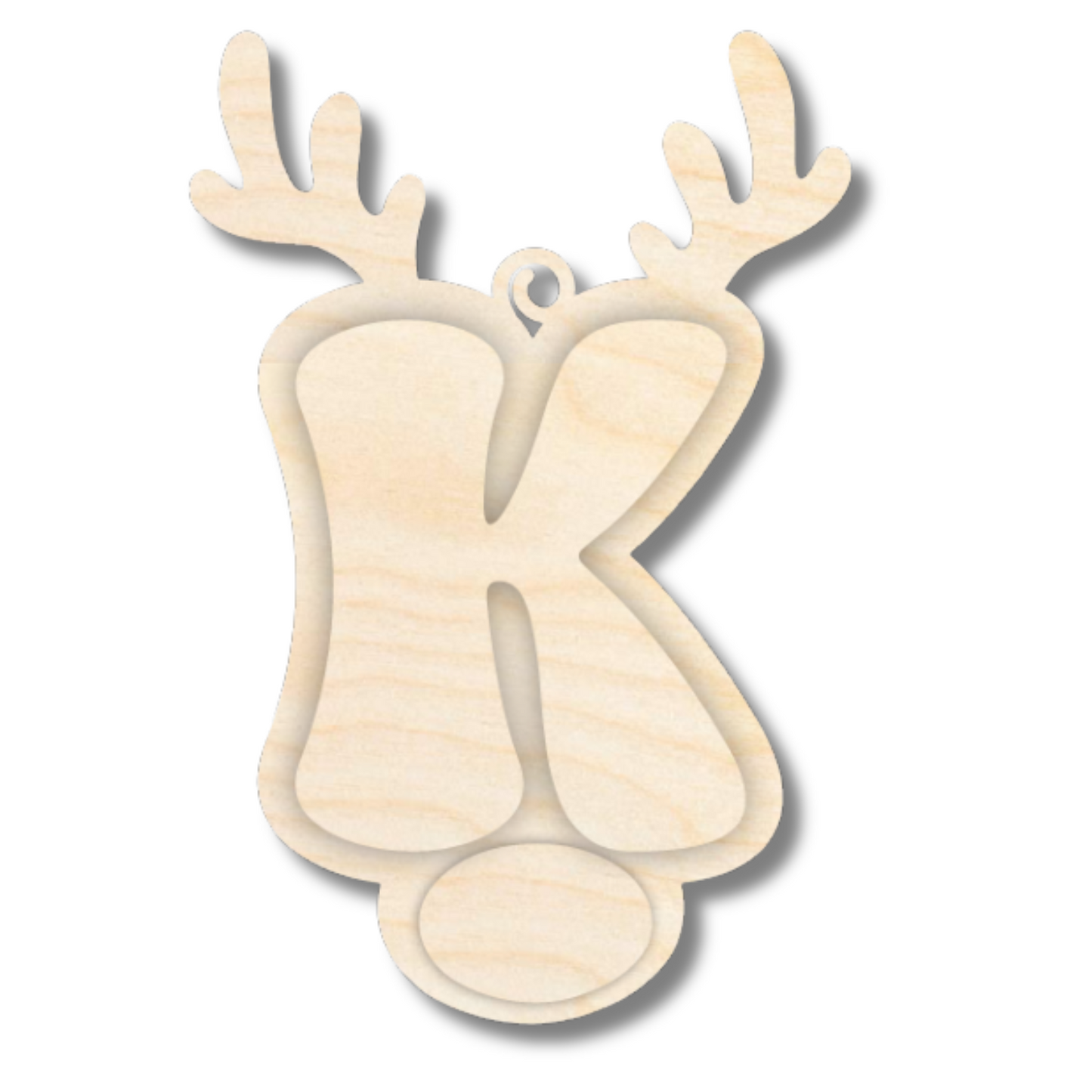 Unfinished Wood Layered Letter and Number Reindeer Ornaments | A-Z | 0-9 | 3 Piece | 6" Tall | 1/8" Wood | Wood Craft DIY